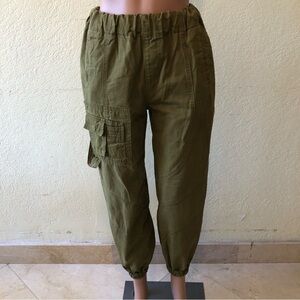 Forever 21 Women’s Size S Twill Cargo Mid-Rise Jogger Olive Green Pants Cuffed